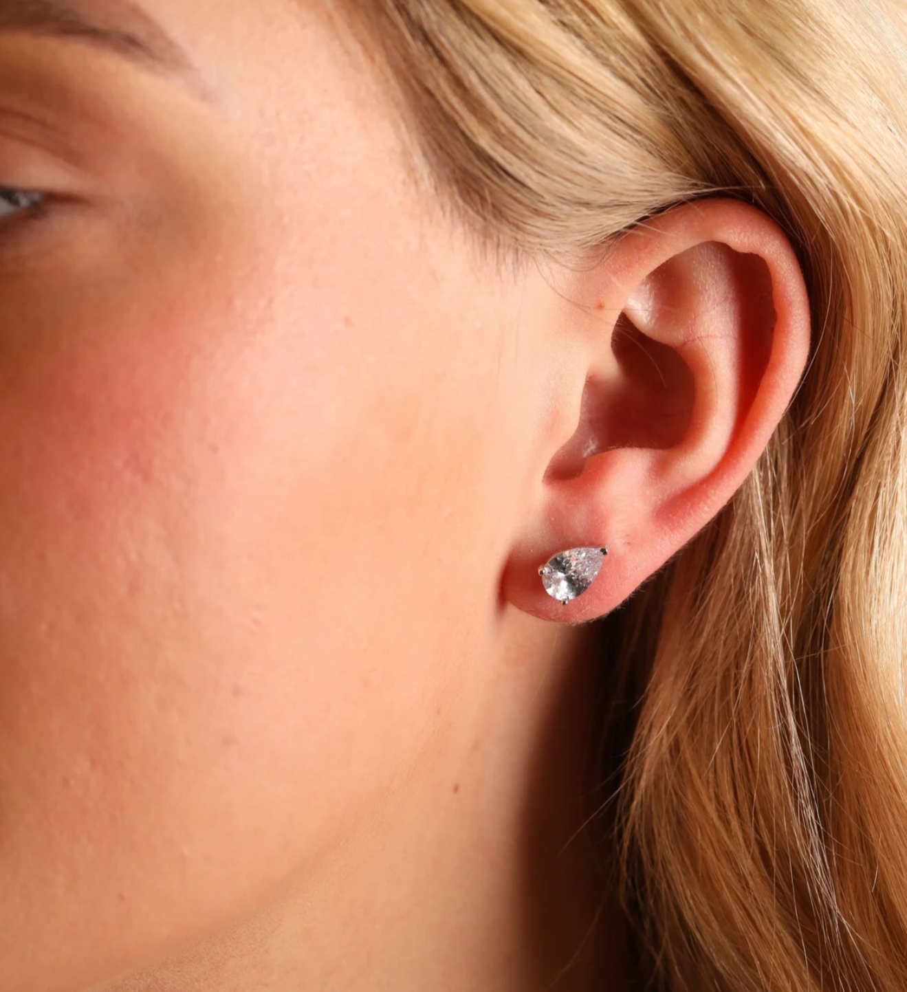 V-Prong Pear Moissanite Solitaire Stud Earrings