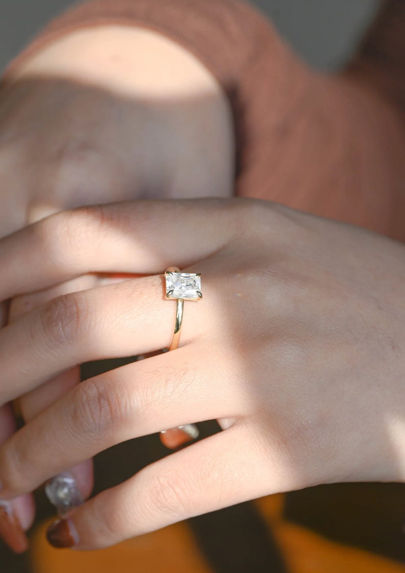 Emerald-Cut Moissanite Solitaire Ring