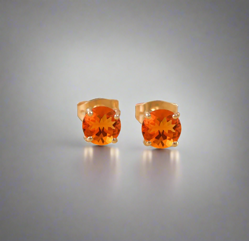 Dainty Mexican Fire Opal studs in 14k Yellow Gold Vermeil