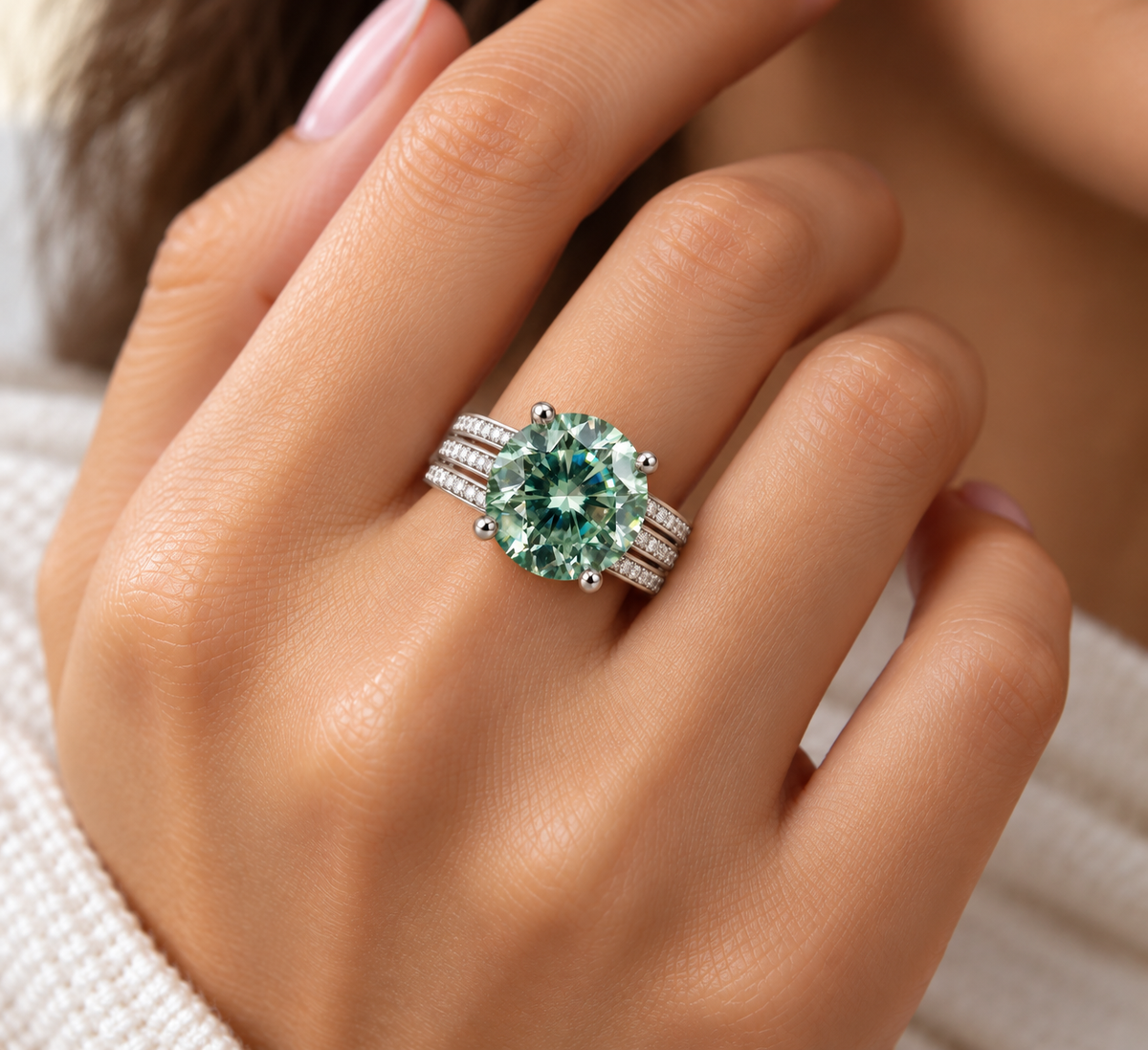 5CT Vintage Green Moissanite Engagement Ring 925 Sterling Silver