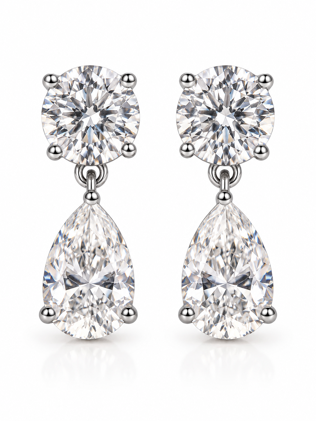 Pear & Round Moissanite Drop Earrings | 14K White Gold Stud Earrings | Christmas Gift for Her