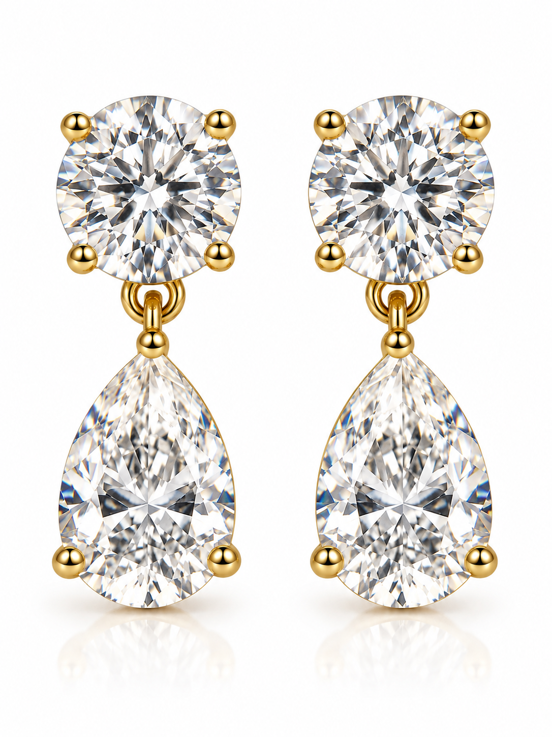 Pear & Round Moissanite Drop Earrings | 14K White Gold Stud Earrings | Christmas Gift for Her