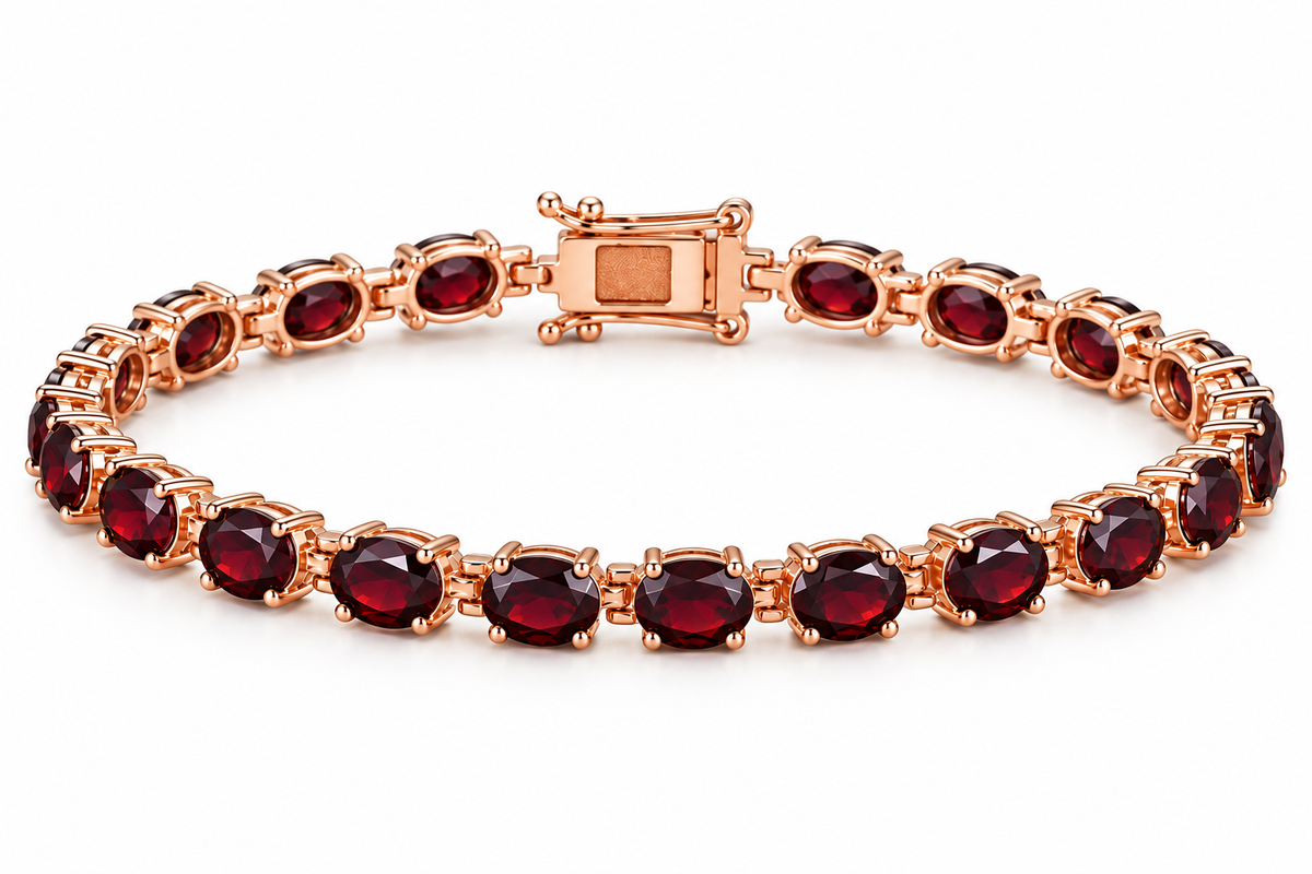 Natural Red Garnet Oval Tennis Bracelet 14K Gold Vermeil Finish January Birthstone
