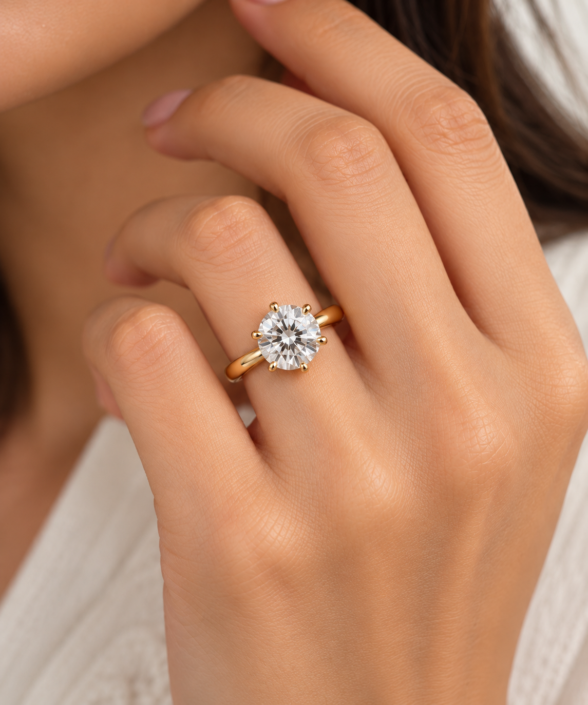 6 CT Round Moissanite Solitaire Ring, 14k White Gold Cathedral Engagement Proposal Ring