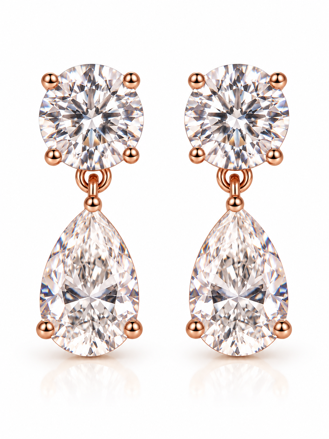 Pear & Round Moissanite Drop Earrings | 14K White Gold Stud Earrings | Christmas Gift for Her