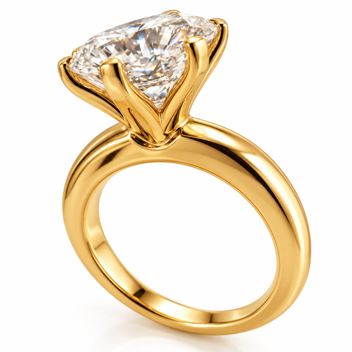 6 CT Round Moissanite Solitaire Ring, 14k White Gold Cathedral Engagement Proposal Ring