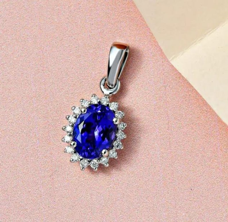 Vintage Style Oval Tanzanite And Moissanite Pendant