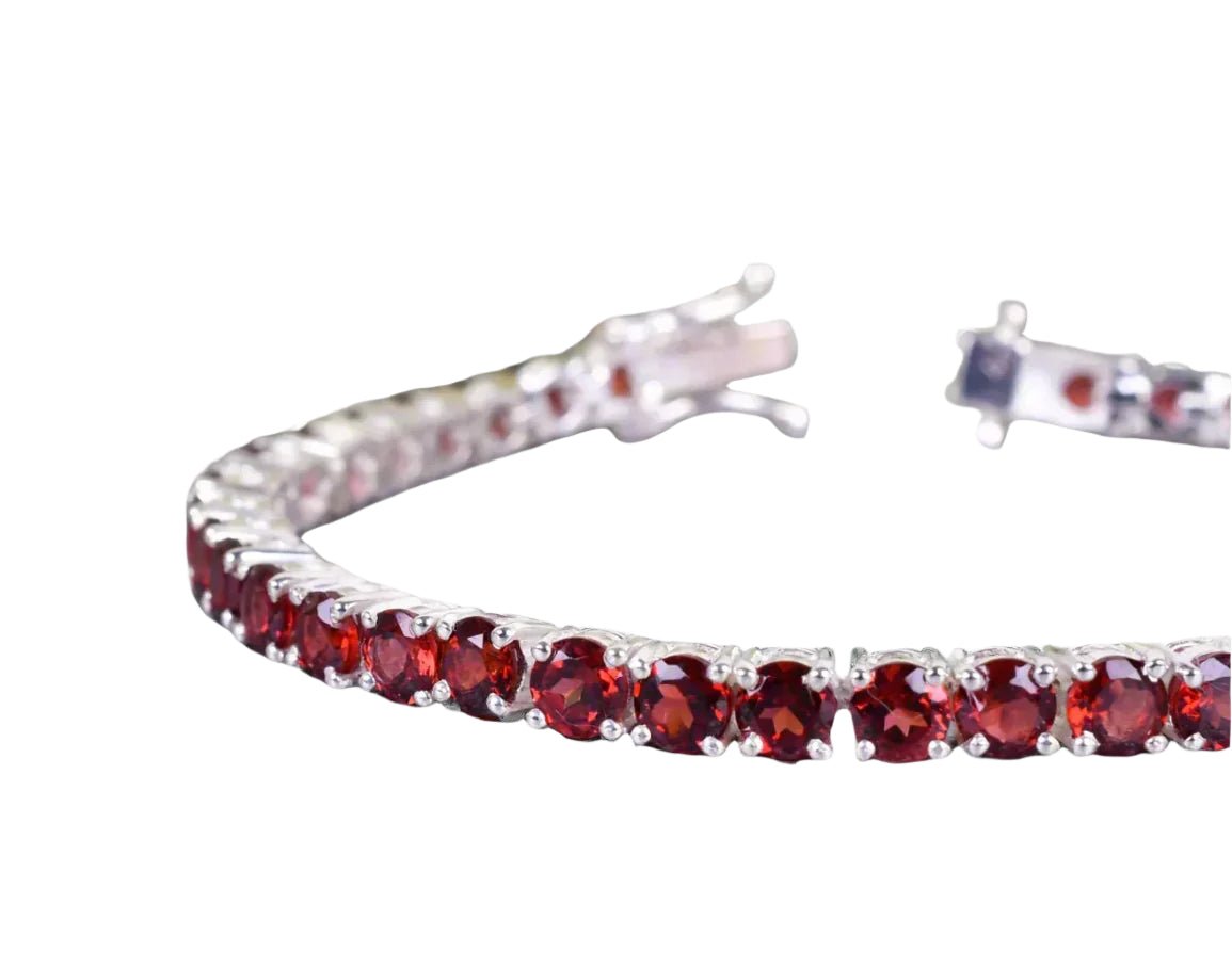 Classic Garnet Linear Tennis Bracelet with Rich Red Gemstones in Sterling Silver