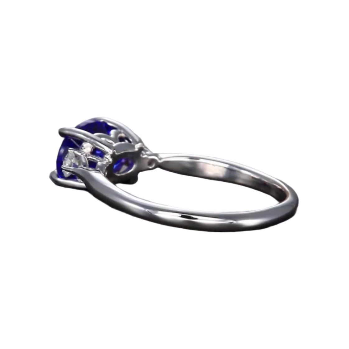 East West Tanzanite and Diamond Three Stone Engagement Ring