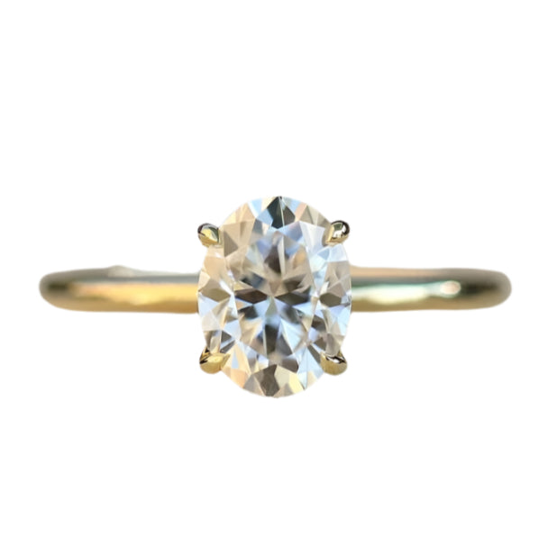 Oval Moissanite Solitaire Engagement Tapered Shank Ring