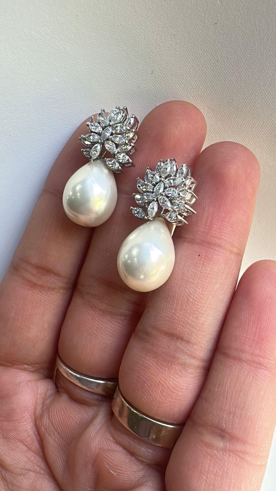 Moissanite & Pearl Drop Earrings for women: Vintage Bridal Jewelry, 925 Sterling Silver