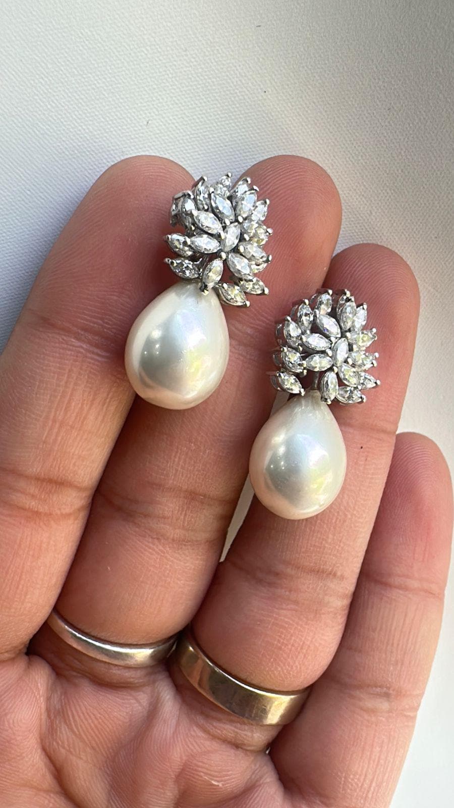 Moissanite & Pearl Drop Earrings for women: Vintage Bridal Jewelry, 925 Sterling Silver