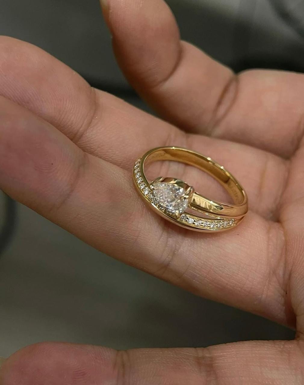 Pear Moissanite Engagement Ring: 14K Gold Vermeil Sterling Silver Bypass Design