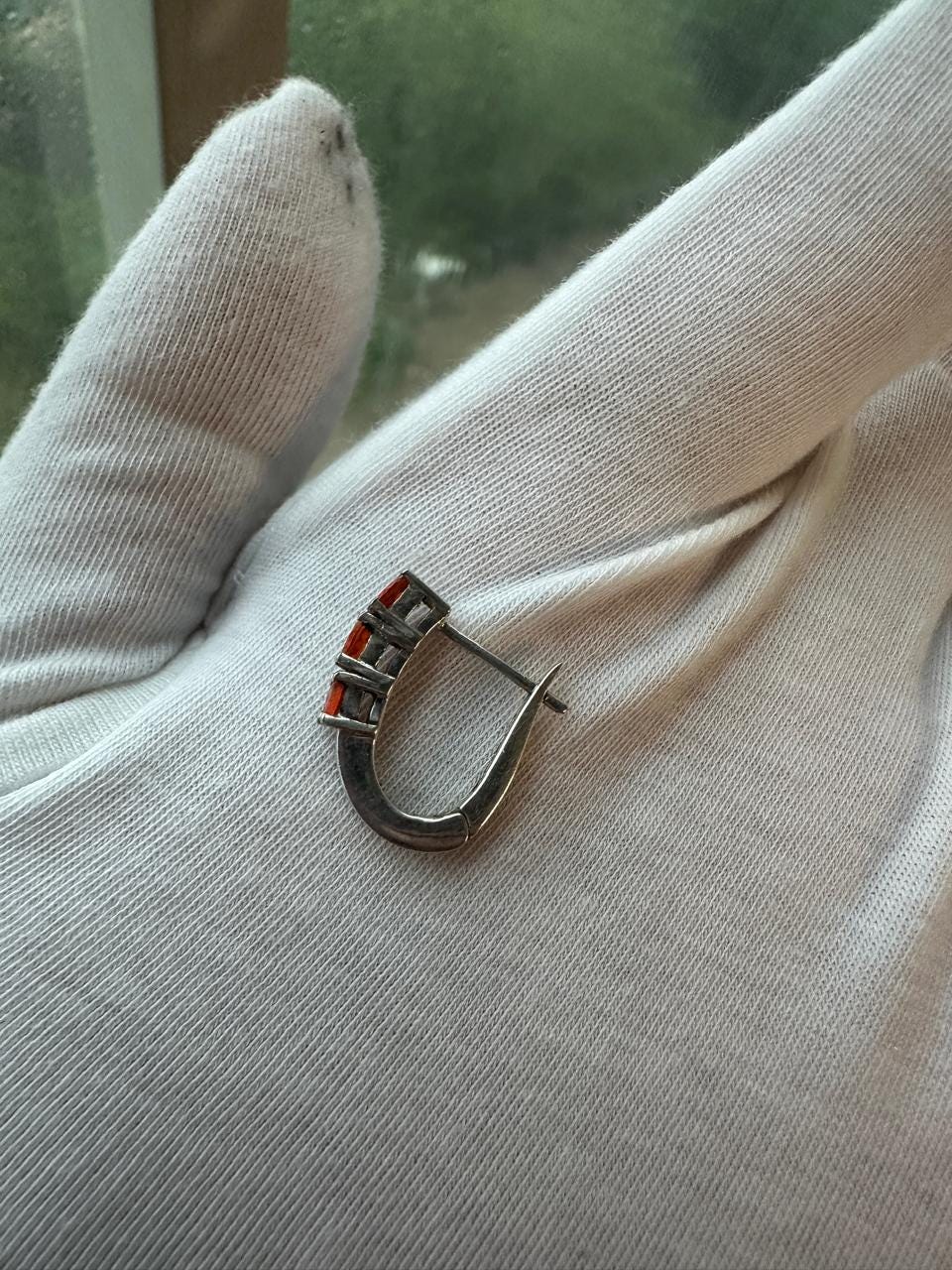 Natural Fire Opal Huggie Hoop Earrings for gift | 925 Silver, Orange gemstone jewelry