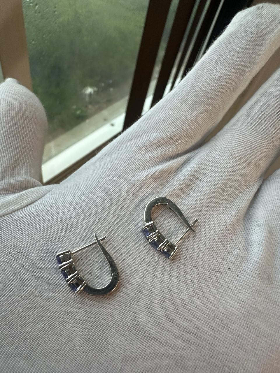 14k White Gold Tanzanite Huggies Hoop Earrings, December Birthstone, Gift for her