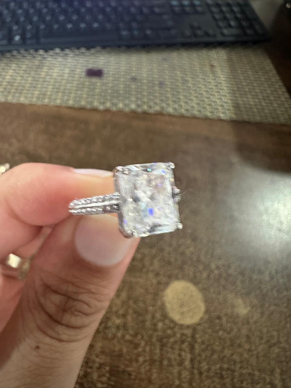 Radiant Cut Moissanite Engagement Ring, Double Pavé Band Ring, Anniversary Gift for Her