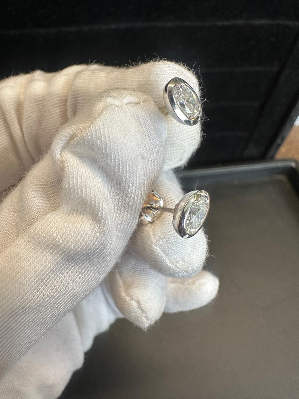 Oval Moissanite Stud Earrings | Platinum Finish, Sterling Silver