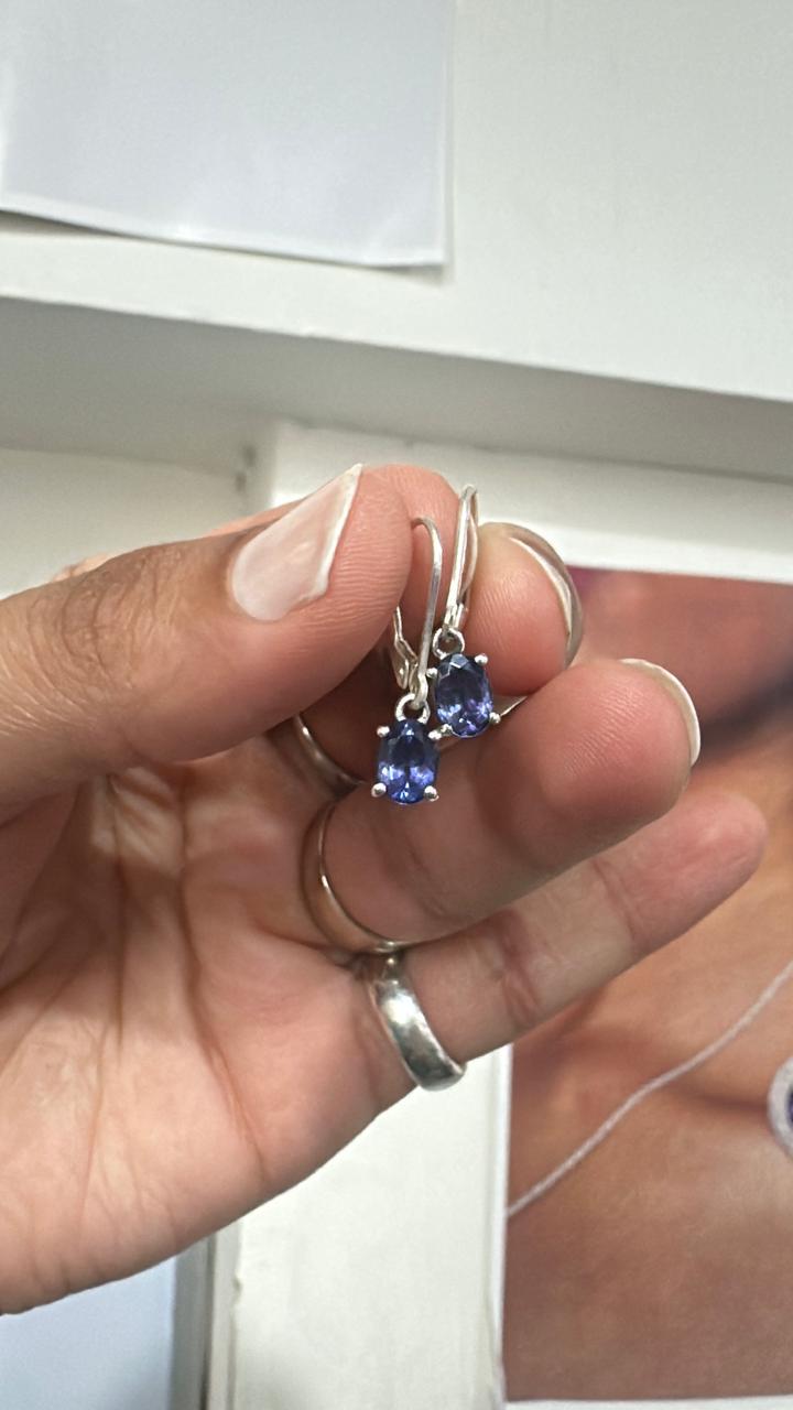 Oval Tanzanite Drop Earrings | 925 Sterling Silver | First Anniversary Gift for her