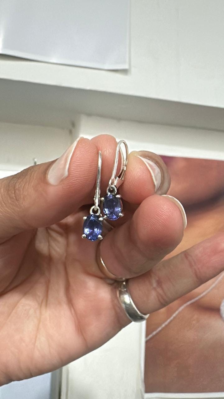Oval Tanzanite Drop Earrings | 925 Sterling Silver | First Anniversary Gift for her