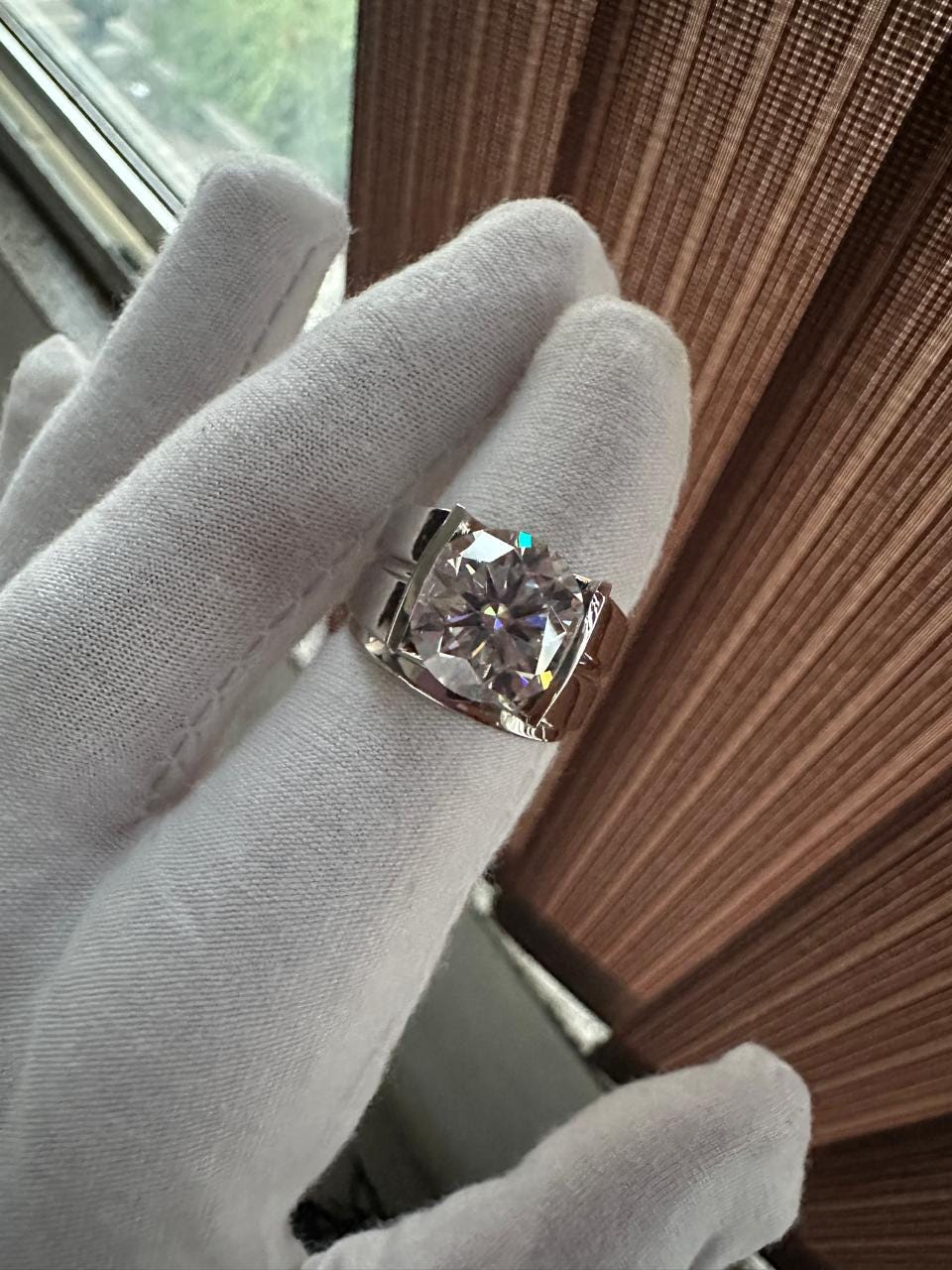 Chunky Moissanite Ring for Men | Platinum Over Sterling Silver