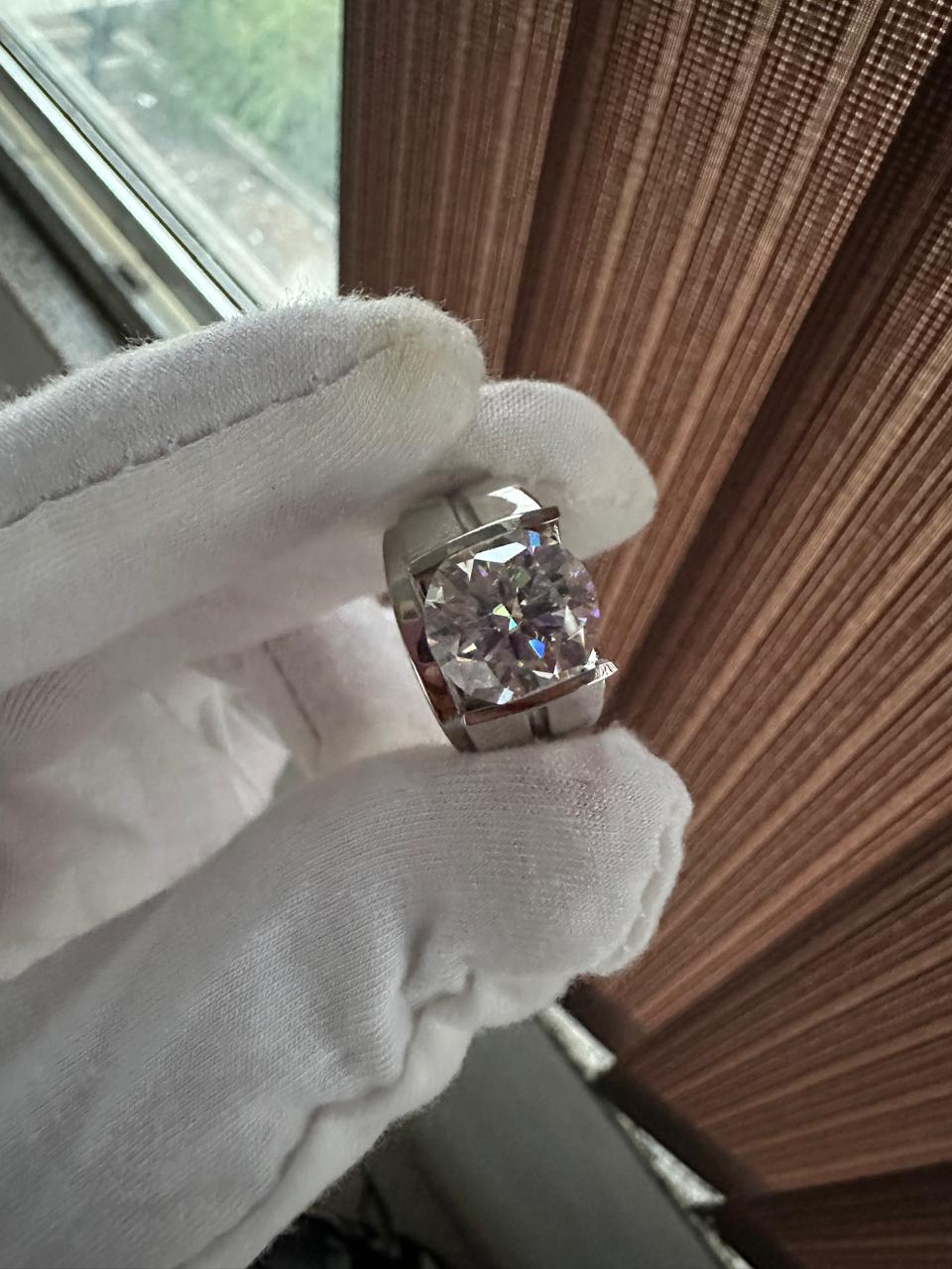 Chunky Moissanite Ring for Men | Platinum Over Sterling Silver