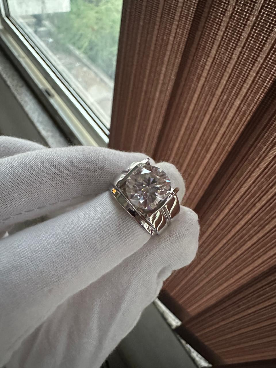 Chunky Moissanite Ring for Men | Platinum Over Sterling Silver