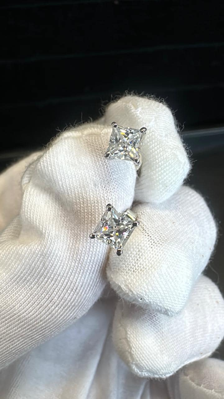 Princess Cut Moissanite Stud Earrings | 925 Sterling Silver