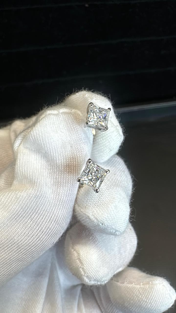 Princess Cut Moissanite Stud Earrings | 925 Sterling Silver