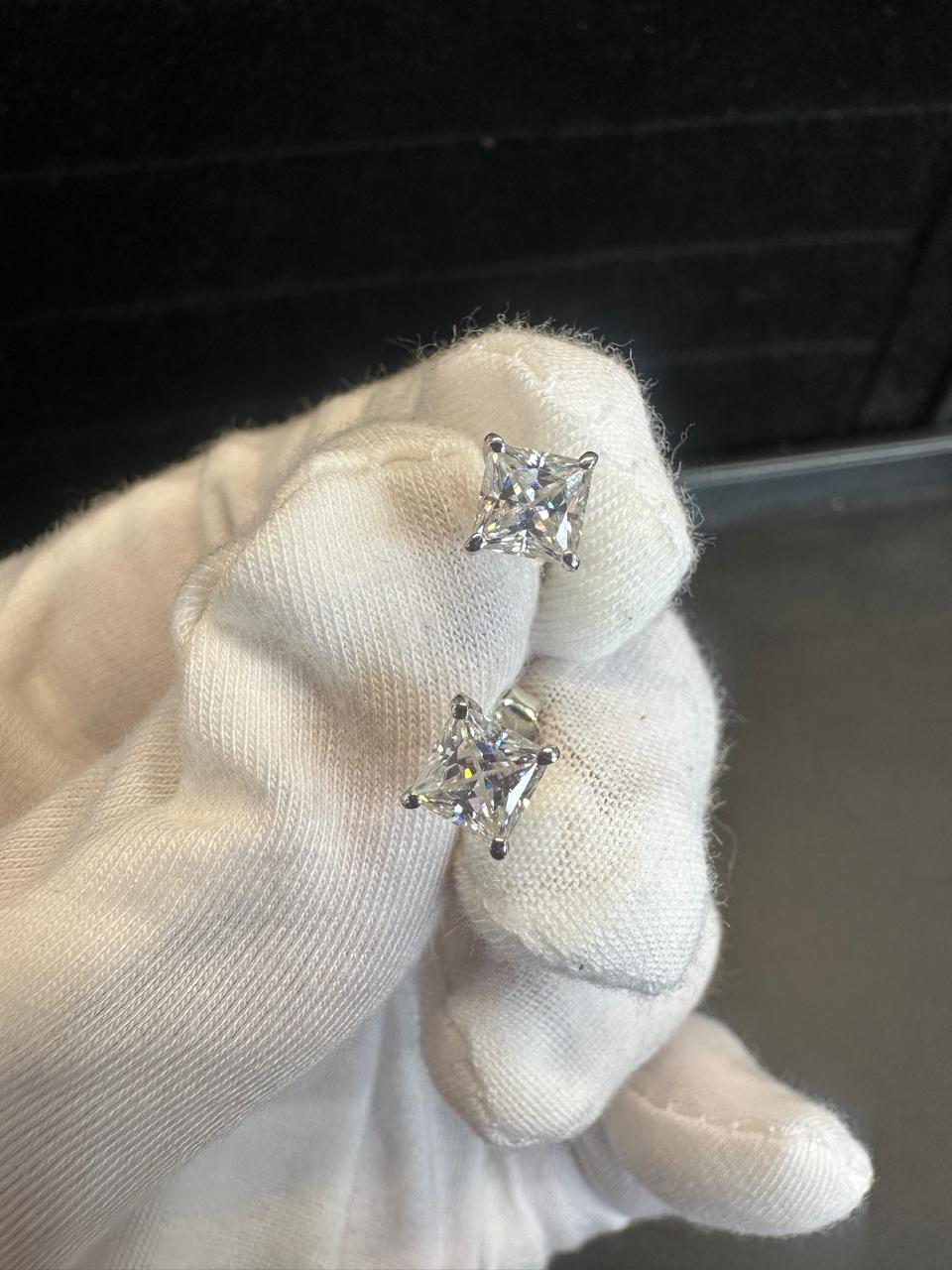 Princess Cut Moissanite Stud Earrings | 925 Sterling Silver