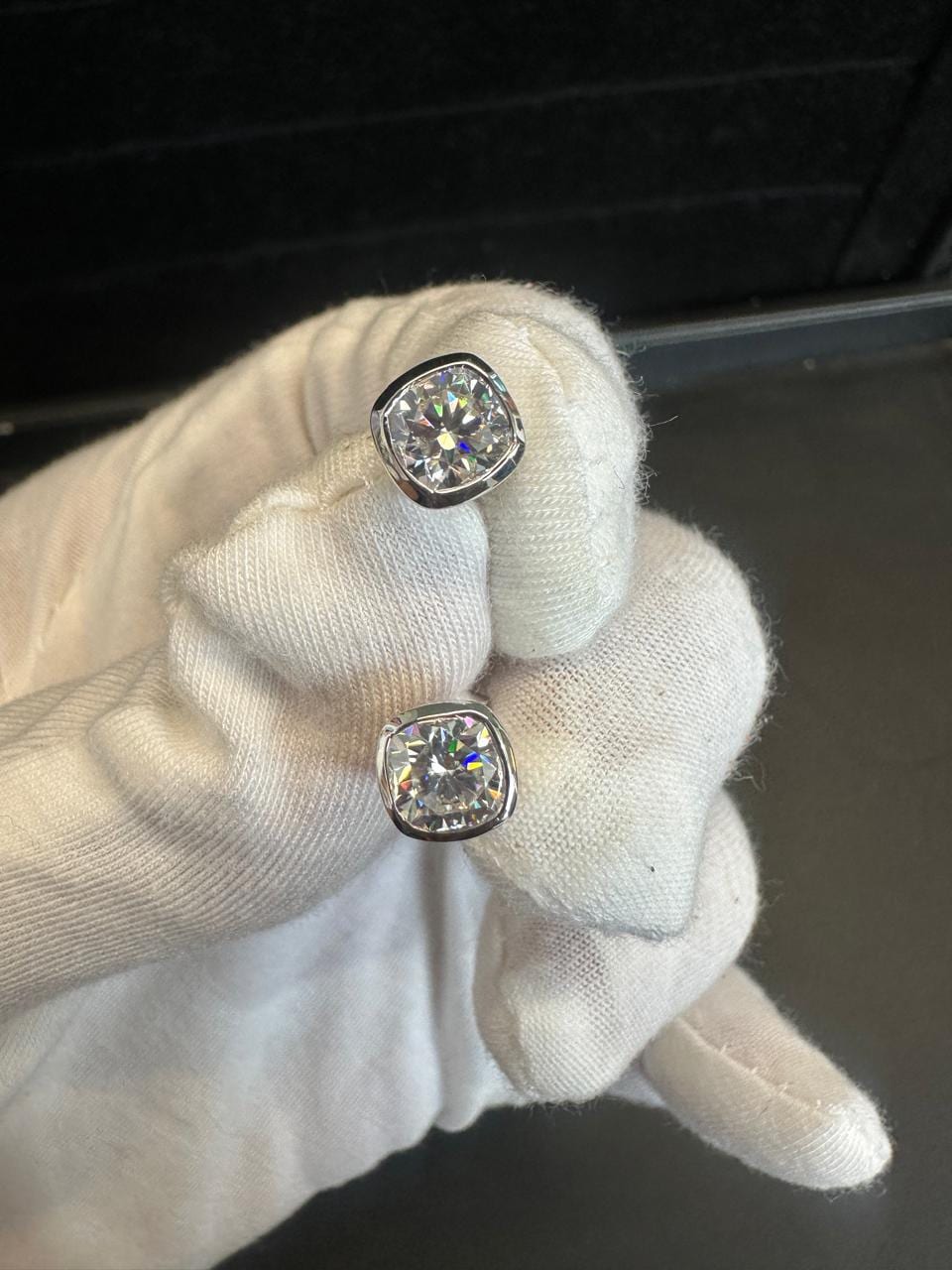 Chunky Cushion Cut Moissanite Stud Earrings | 925 Sterling Silver, Gift for her