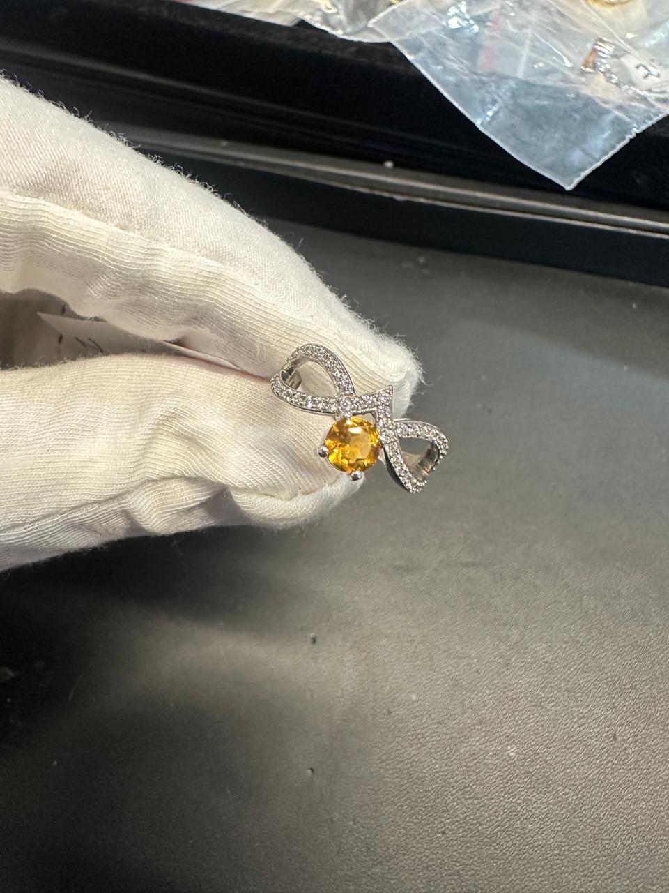 Citrine Masquerade Ring | Moissanite Accents, Platinum Over 925 Silver
