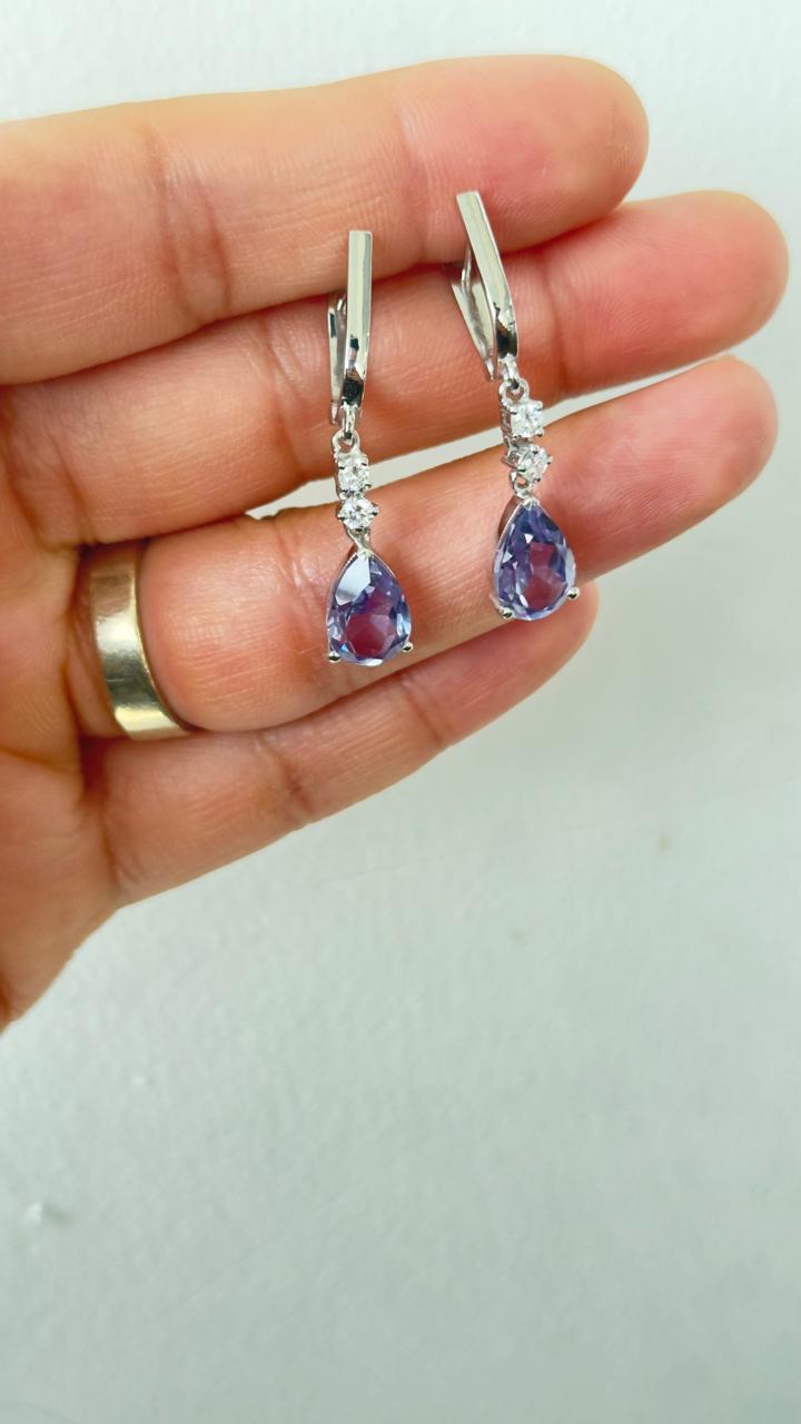 Amethyst Teardrop Dangle Earrings | Moissanite, Sterling Silver
