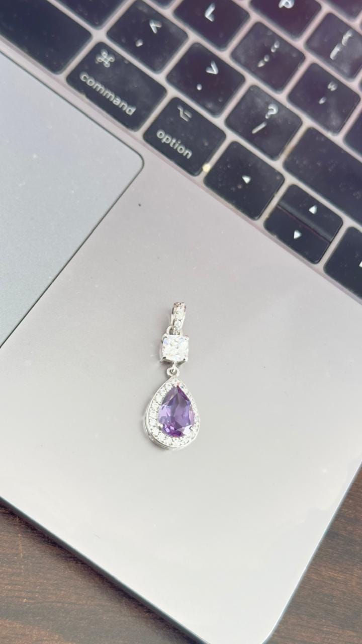 Amethyst Halo Pendant | Sterling Silver, Moissanite Accent