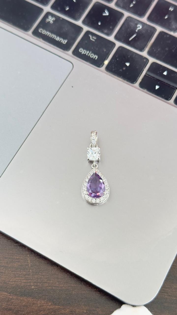 Amethyst Halo Pendant | Sterling Silver, Moissanite Accent
