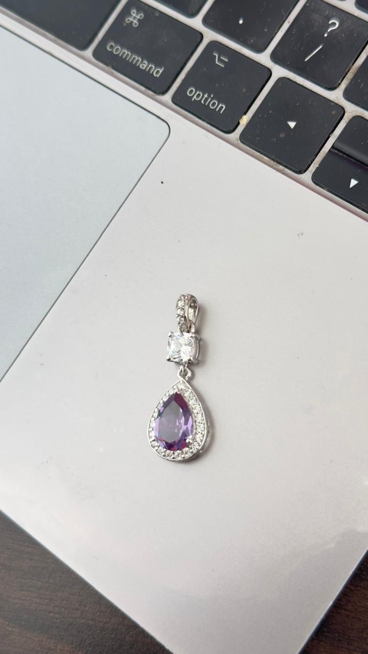 Amethyst Halo Pendant | Sterling Silver, Moissanite Accent