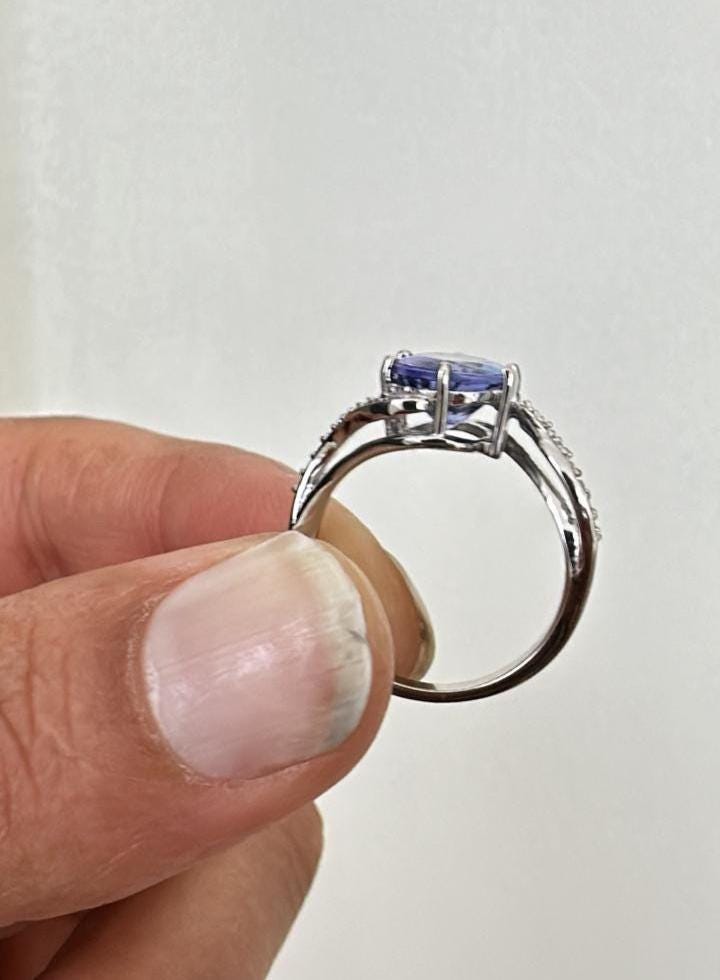 Natural Tanzanite Ring, 14k White Gold, Unique Engagement Ring for her