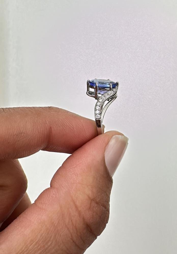 Natural Tanzanite Ring, 14k White Gold, Unique Engagement Ring for her