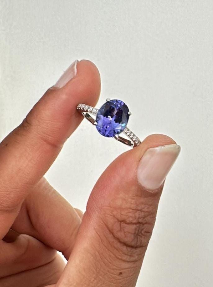 3CT Oval Tanzanite Engagement Ring, Solid 14k Gold, First Anniversary Gift for her