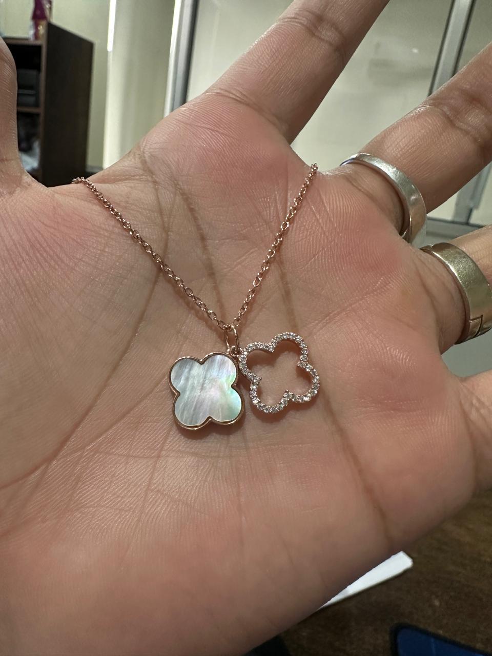 Moissanite Clover Pendant Necklace for women | Rose Gold, Mother of Pearl