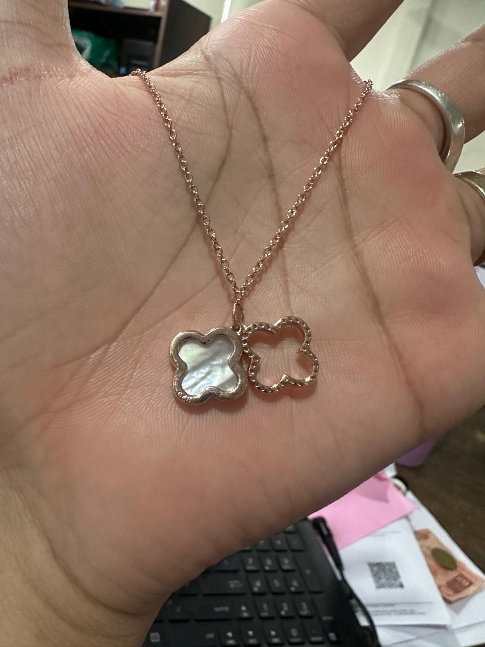 Moissanite Clover Pendant Necklace for women | Rose Gold, Mother of Pearl
