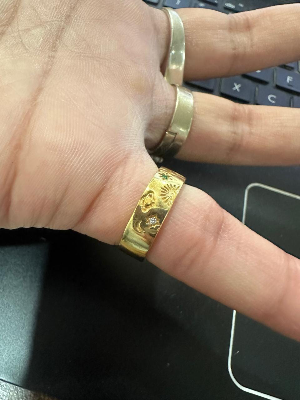Celestial Sun Moon Star Ring | 14k Yellow Gold Finish, Sterling Silver