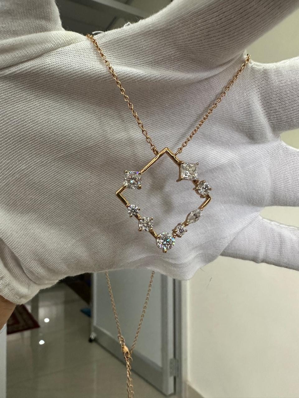 Unique Moissanite Pendant Necklace: Multi Shape Diamond Pendant for gift