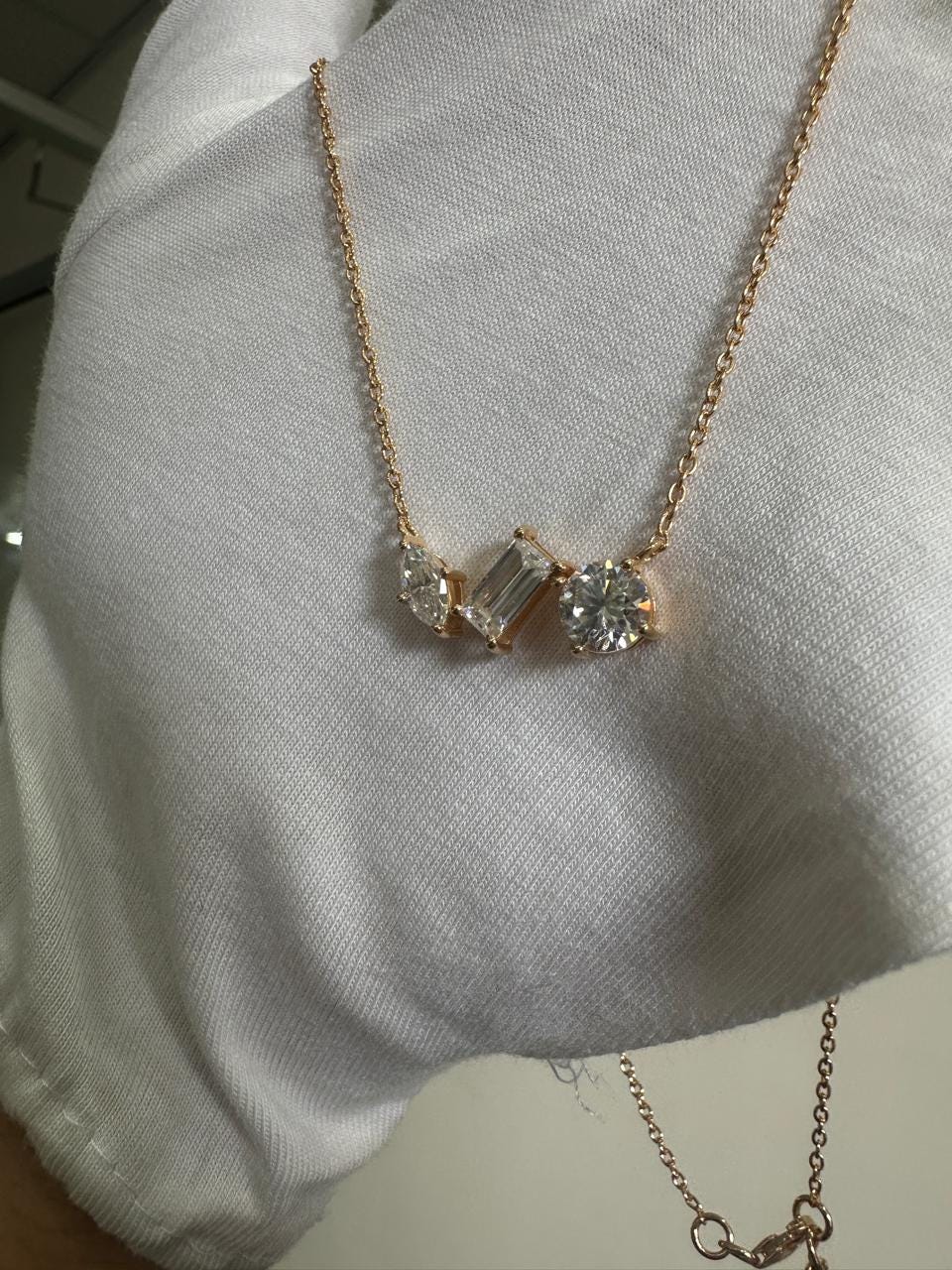 Multi Shape Moissanite Pendant Necklace: 14k Gold Vermeil Plated over 925 Silver