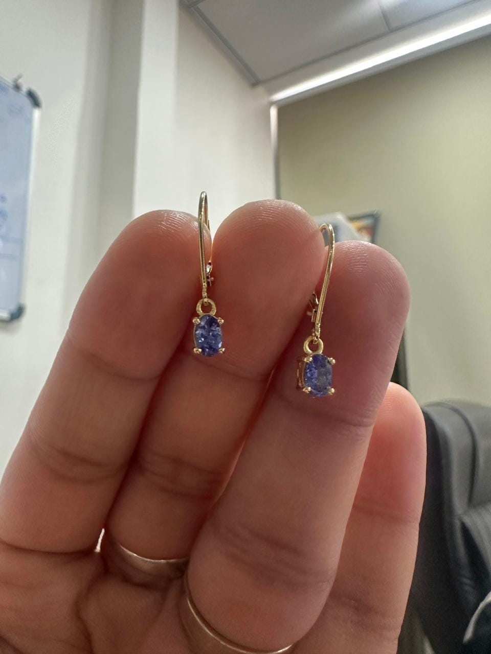 14K Gold Oval Tanzanite Leverback Drop Earrings, Blue Violet Gemstone Jewelry