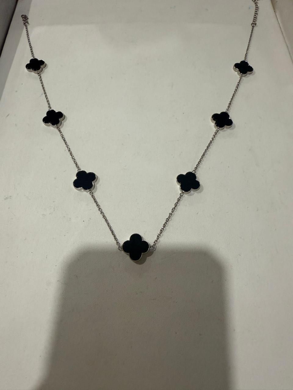 Sterling Silver Black Clover Necklace - Minimalist Lucky Charm