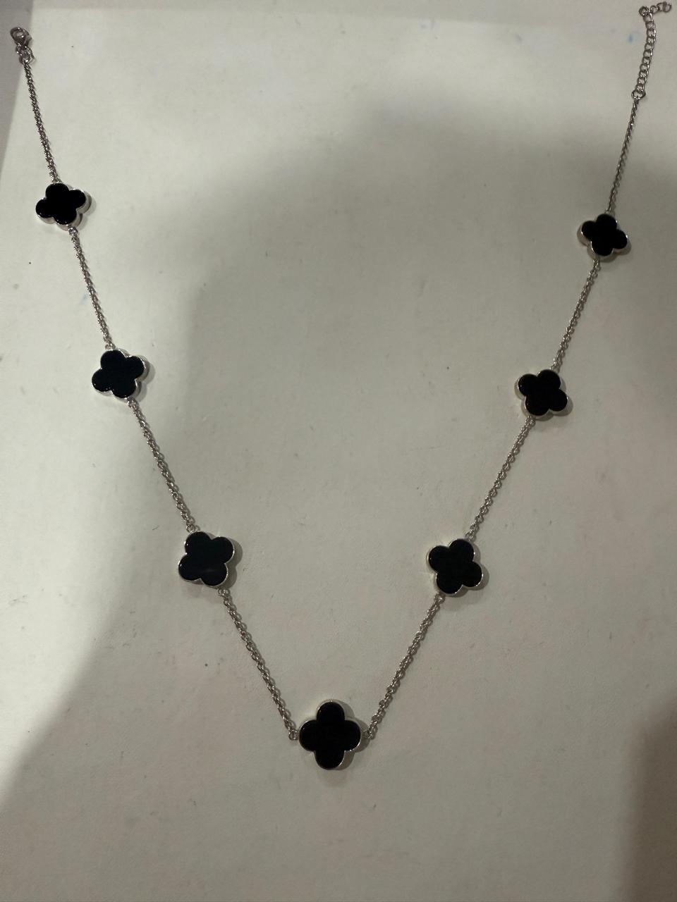 Sterling Silver Black Clover Necklace - Minimalist Lucky Charm