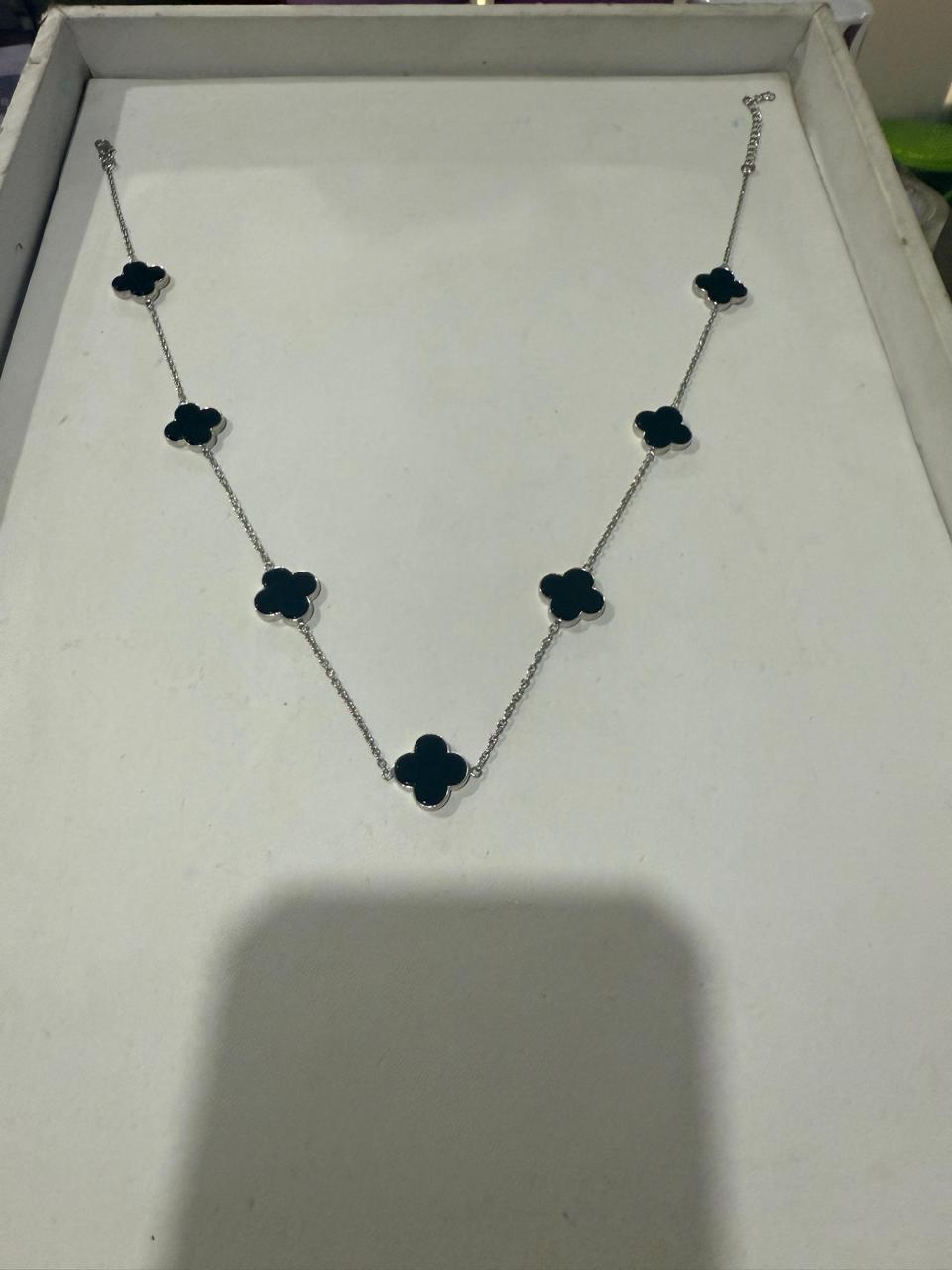 Sterling Silver Black Clover Necklace - Minimalist Lucky Charm