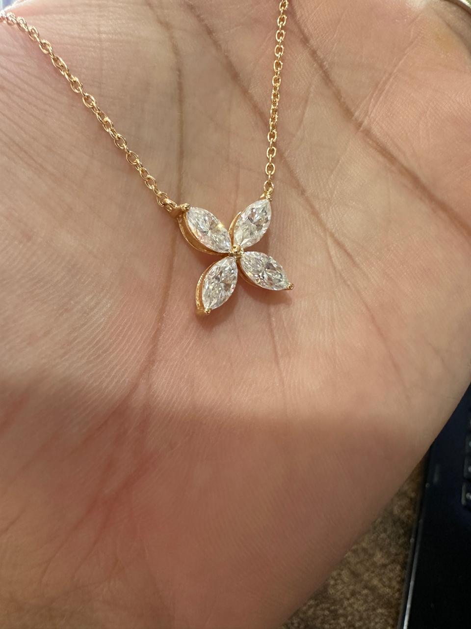Moissanite Flower Necklace | 14K Gold Vermeil Marquise Pendant for women