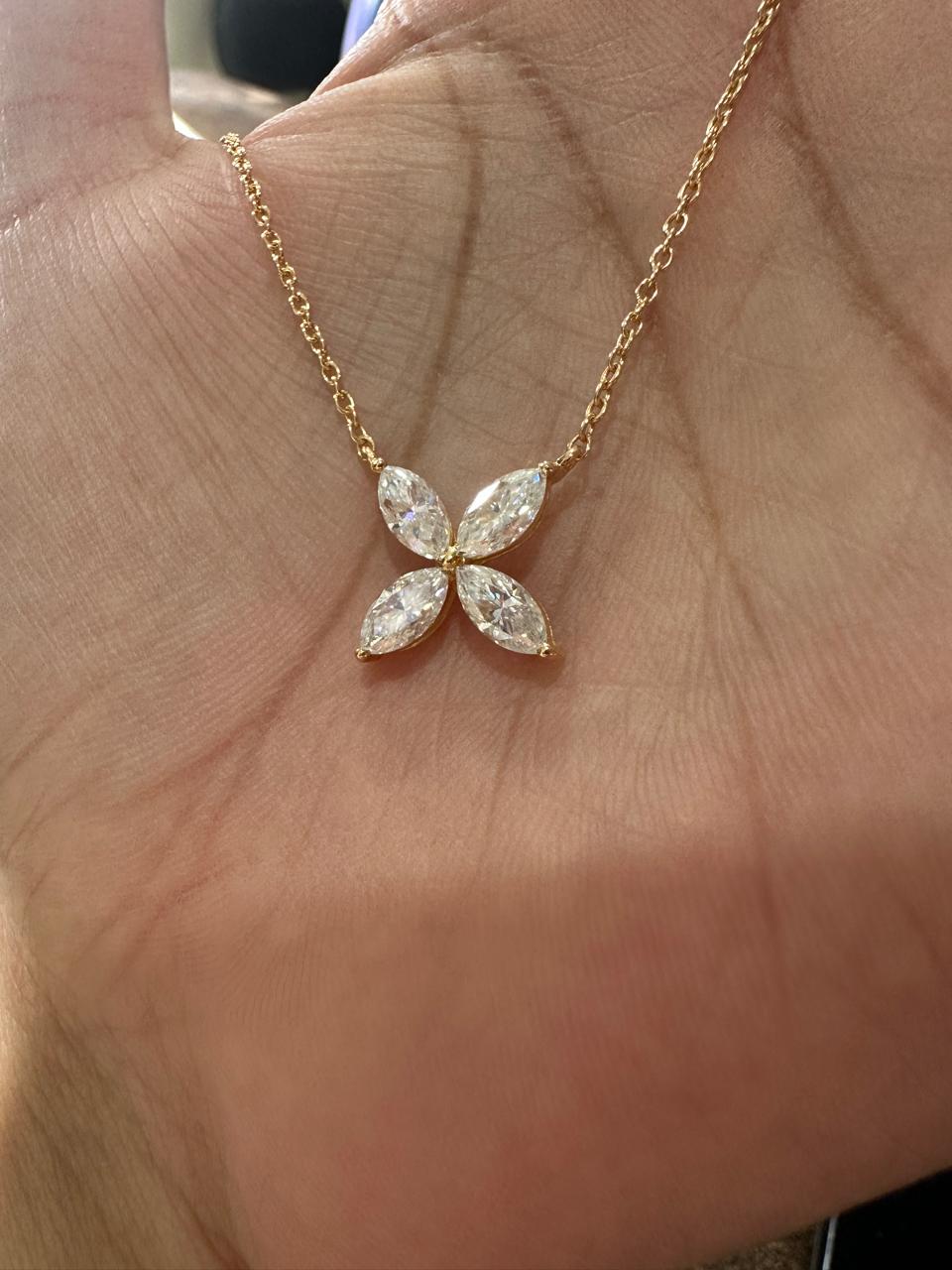 Moissanite Flower Necklace | 14K Gold Vermeil Marquise Pendant for women