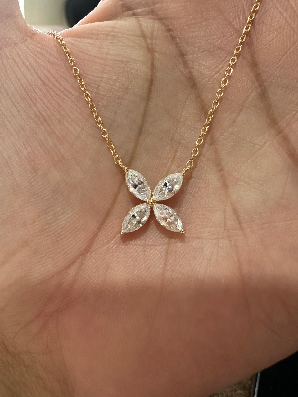 Moissanite Flower Necklace | 14K Gold Vermeil Marquise Pendant for women